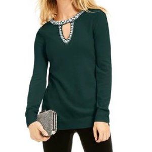 INC International Concepts Viscose/Wool/Silk/Cashmere Keyhole Embellish Sweater
